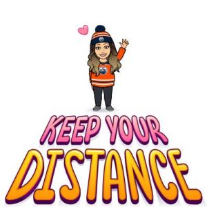 Michelle's bitmoji promoting 6 foot rule